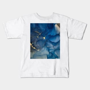 Elegant Blue Marble and Gold Pattern Kids T-Shirt